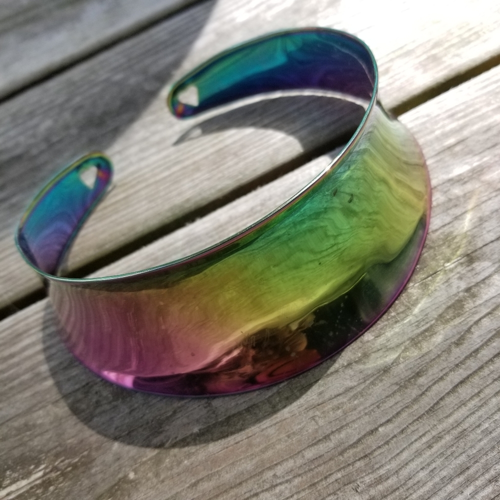 Titanium rainbow statement collar choker necklace
